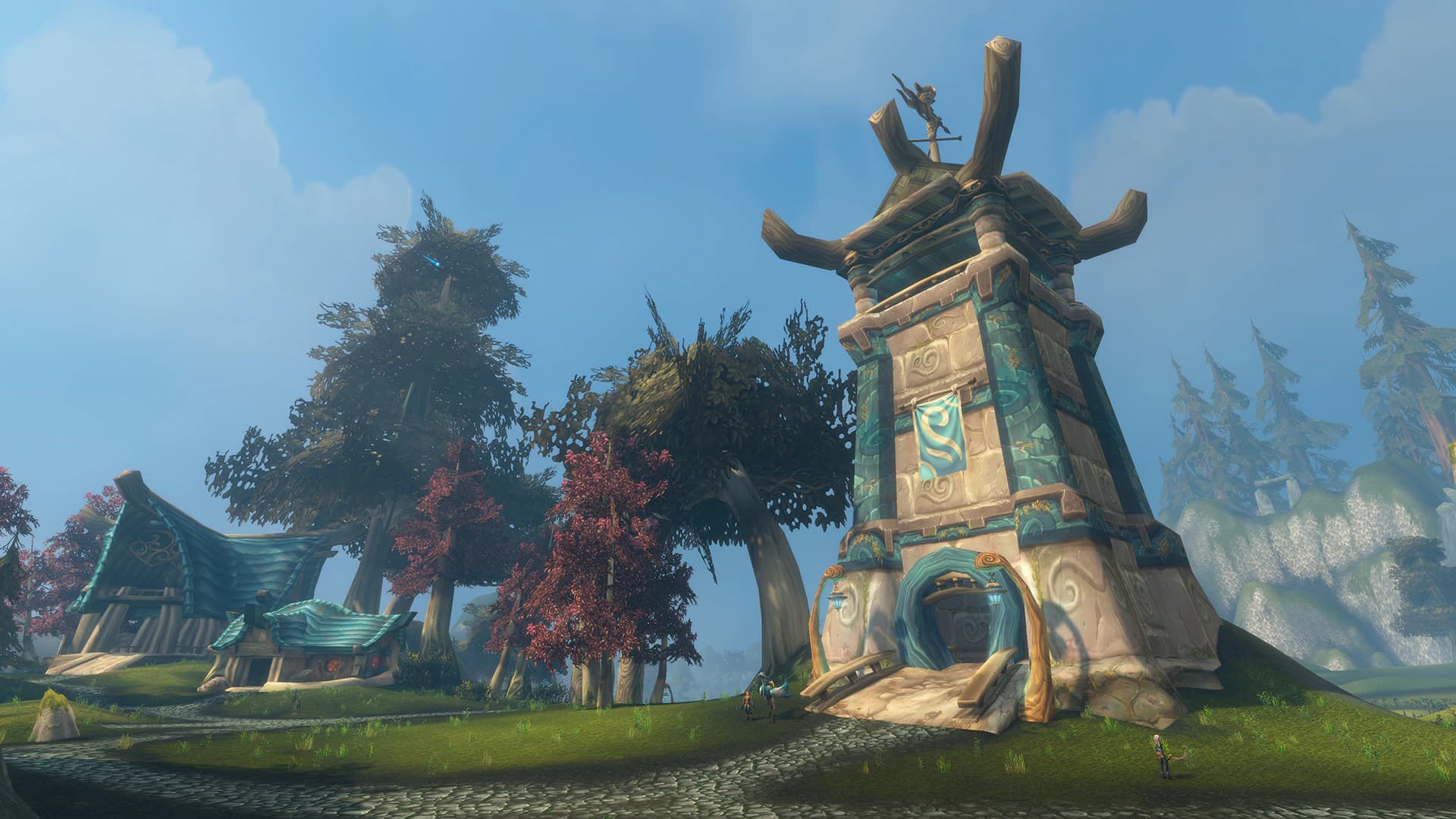 A shrine among red-leaved trees on Zephras Isle