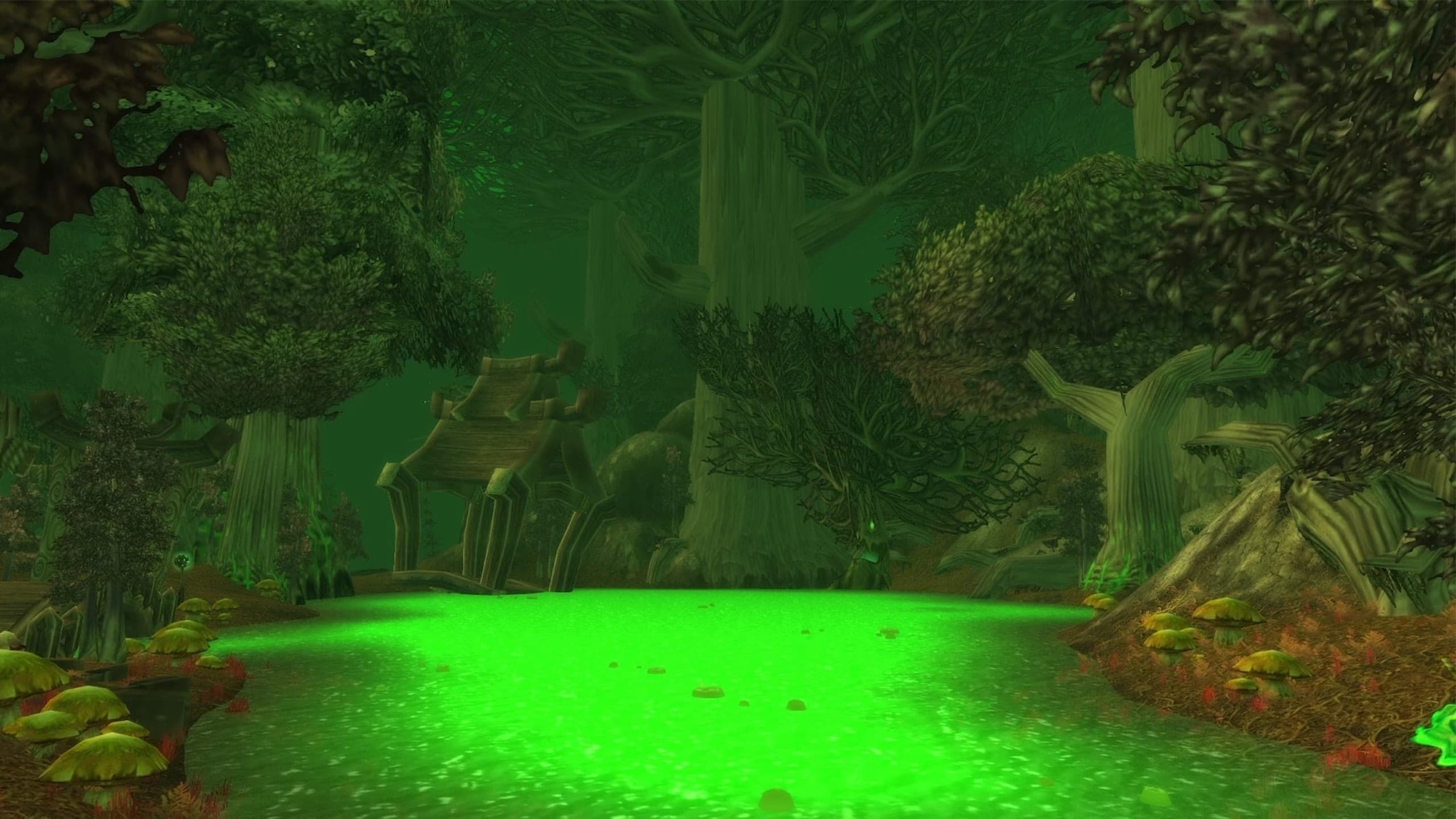 Corrupted pools glowing green in Felwood
