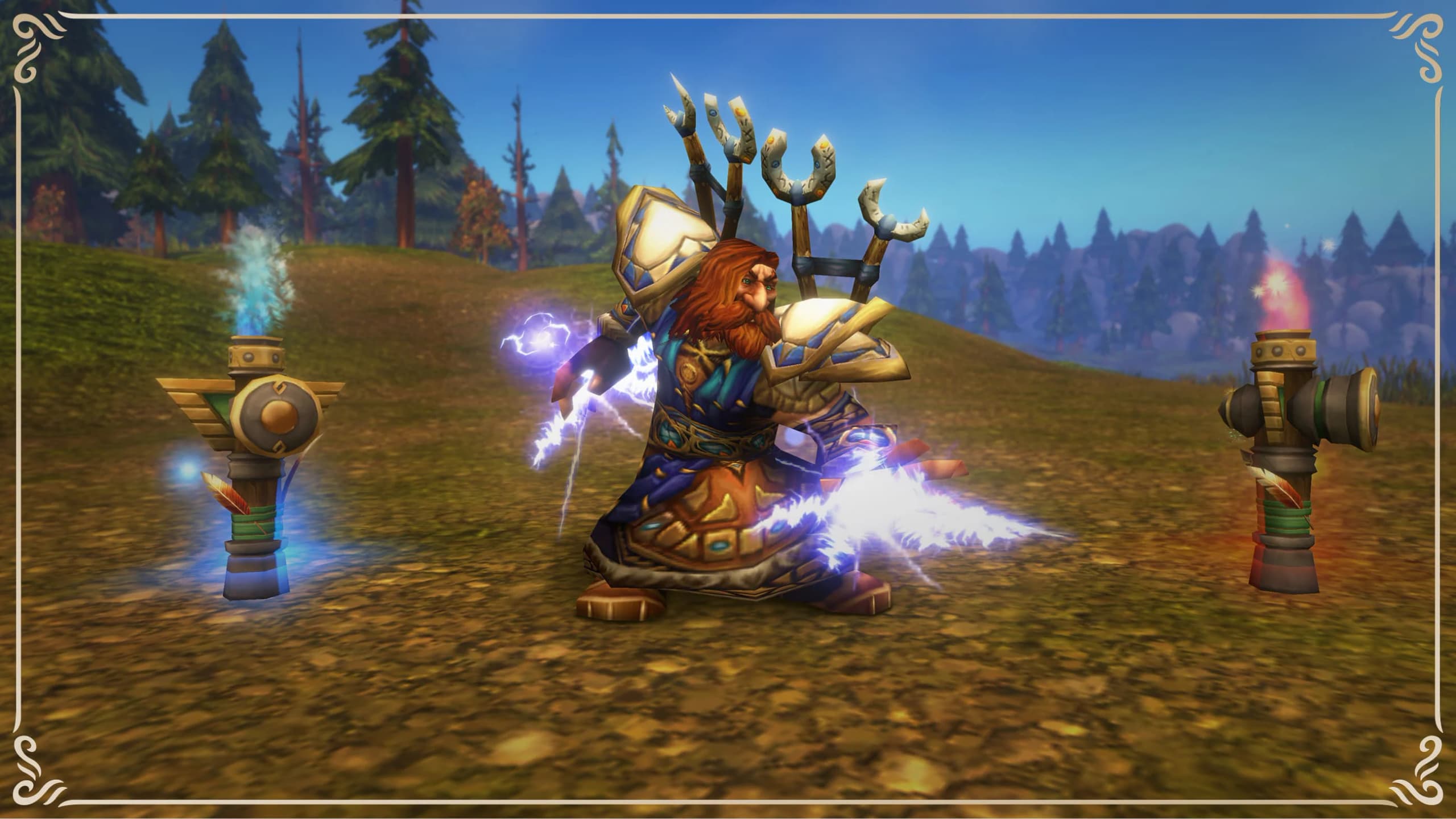 A dwarf shaman channelling lightning